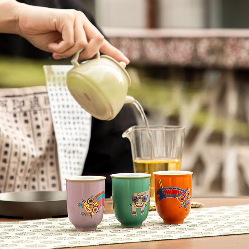 3 bucăți/lot ceașcă de ceai verde chinezească tigru amuzant, ceașcă de ceai din ceramică portocalie Kung Fu, mov, veselă de desene animate, o ceașcă de ceai ceremonie