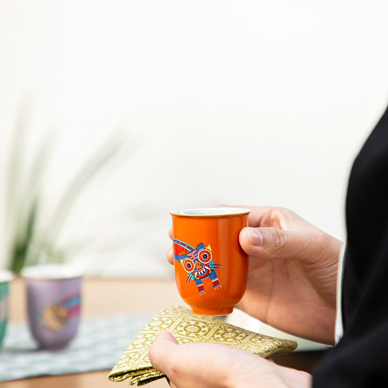 3 bucăți/lot ceașcă de ceai verde chinezească tigru amuzant, ceașcă de ceai din ceramică portocalie Kung Fu, mov, veselă de desene animate, o ceașcă de ceai ceremonie