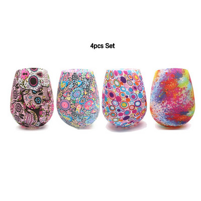 Pahare de vin din silicon, care nu se sparg, fără BPA, cu imprimeu portabil, cu apă în aer liber, pentru călătorii, picnic, piscină, barcă, camping