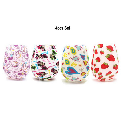 Pahare de vin din silicon, care nu se sparg, fără BPA, cu imprimeu portabil, cu apă în aer liber, pentru călătorii, picnic, piscină, barcă, camping