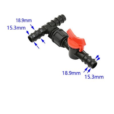 12 mm-es 16 mm-es 20 mm-es PE csőcsatlakozók szeleppel 1/2 3/4" szűkítő kerti csaptelep tömlőosztó csepegtető öntözési adapter 1 db