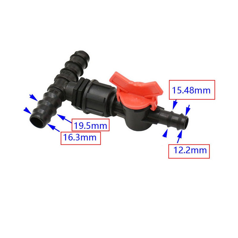 12 mm-es 16 mm-es 20 mm-es PE csőcsatlakozók szeleppel 1/2 3/4" szűkítő kerti csaptelep tömlőosztó csepegtető öntözési adapter 1 db