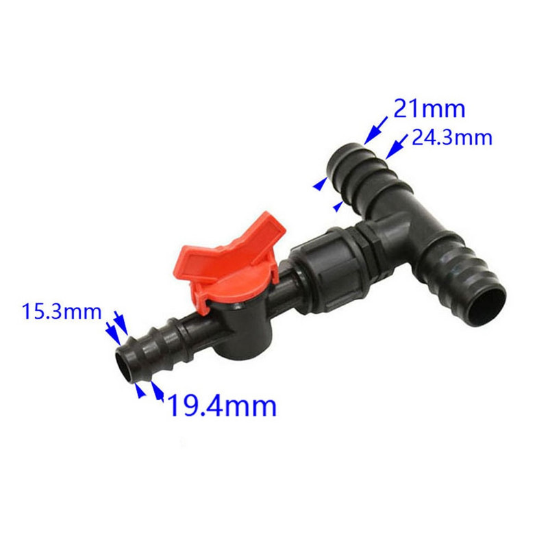 12 mm-es 16 mm-es 20 mm-es PE csőcsatlakozók szeleppel 1/2 3/4" szűkítő kerti csaptelep tömlőosztó csepegtető öntözési adapter 1 db