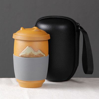 Ceașcă de ceai creativă japoneză cu apă, pentru birou, acasă, pentru călătorii, ceașcă de ceai portabilă din ceramică cu capac de filtru.