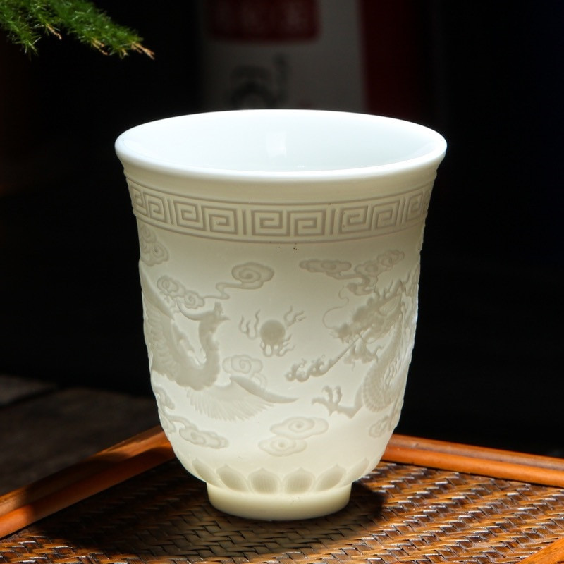 Kerámia Dragon Phoenix teáscsésze Zen Jade porcelán vizes bögre Kreatív dombornyomott kis teástál Születésnapi ajándékok Mesterkupa Italkészlet