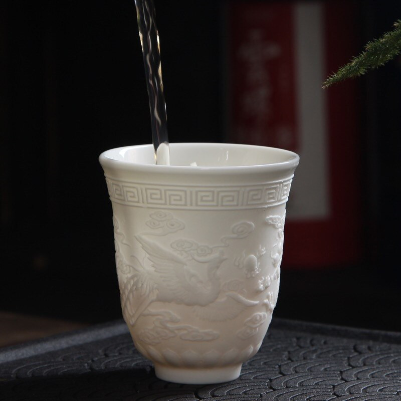 Kerámia Dragon Phoenix teáscsésze Zen Jade porcelán vizes bögre Kreatív dombornyomott kis teástál Születésnapi ajándékok Mesterkupa Italkészlet
