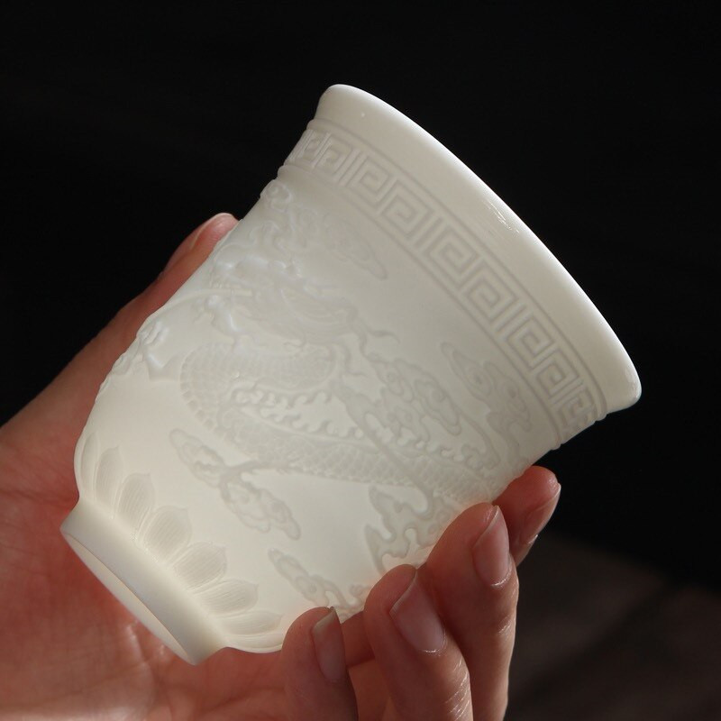 Kerámia Dragon Phoenix teáscsésze Zen Jade porcelán vizes bögre Kreatív dombornyomott kis teástál Születésnapi ajándékok Mesterkupa Italkészlet