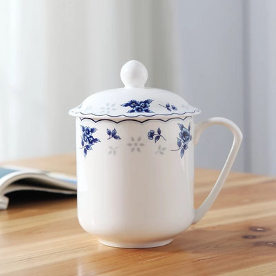 Jingdezhen Bone China kerámia teáscsésze fedővel Kreatív egyszerű fehér porcelán teáscsésze kávés bögre Irodai ivóeszközök ajándékok