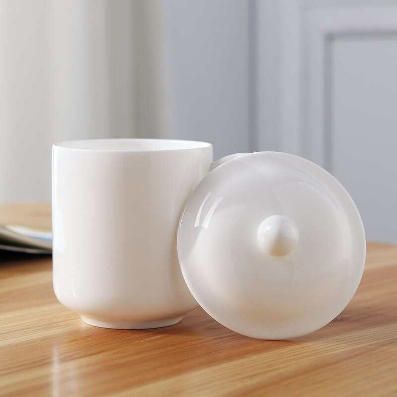 Jingdezhen Bone China kerámia teáscsésze fedővel Kreatív egyszerű fehér porcelán teáscsésze kávés bögre Irodai ivóeszközök ajándékok
