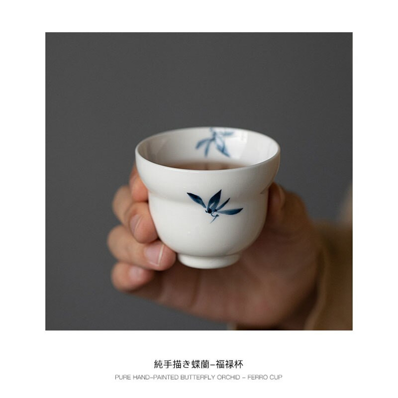 2db/szett 60ml tiszta, kézzel festett Orchidea Butterfly Art Tea csésze Háztartási kerámia kis szagú csésze Kung Fu Teaset Gourd Master Cup