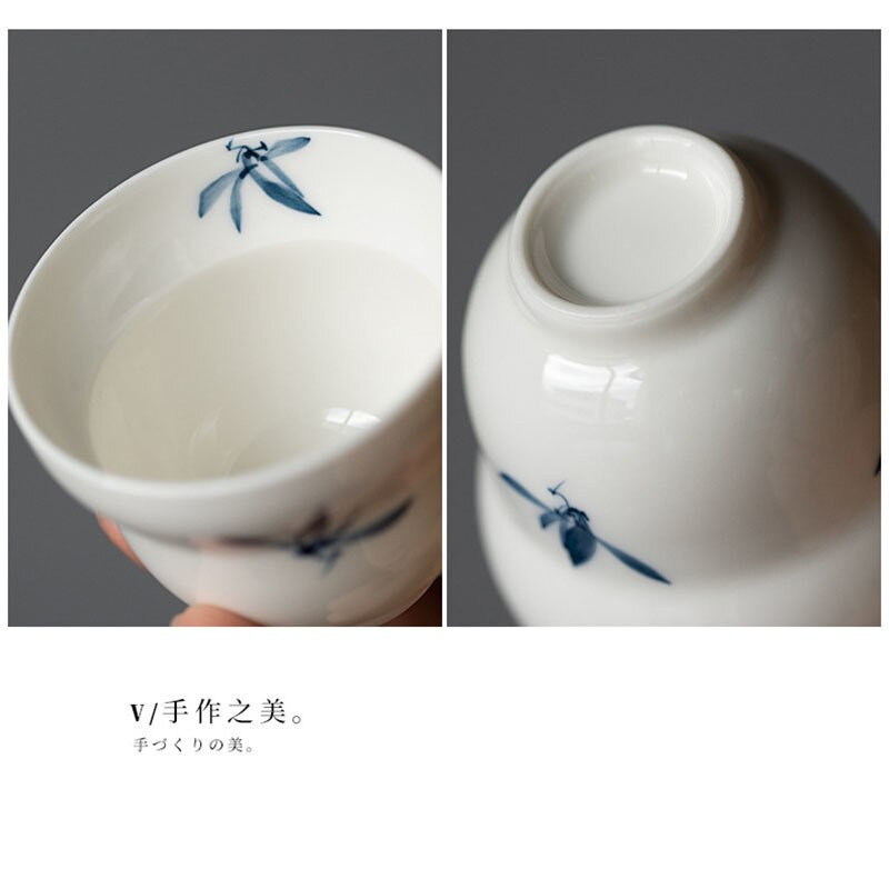 2db/szett 60ml tiszta, kézzel festett Orchidea Butterfly Art Tea csésze Háztartási kerámia kis szagú csésze Kung Fu Teaset Gourd Master Cup