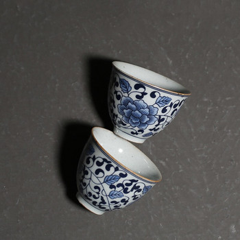Ретро синя и бяла порцеланова чаша за чай Лична чаша за медитация Бутикова керамична купа за чай Master Cup Ръчно изработен сервиз за чай Аксесоари