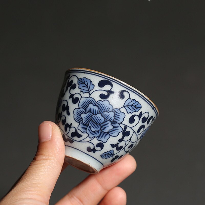 Retro kék-fehér porcelán teáscsésze Személyes meditációs csésze Boutique kerámia teástál mesterpohár Kézzel készített teáskészlet kiegészítők