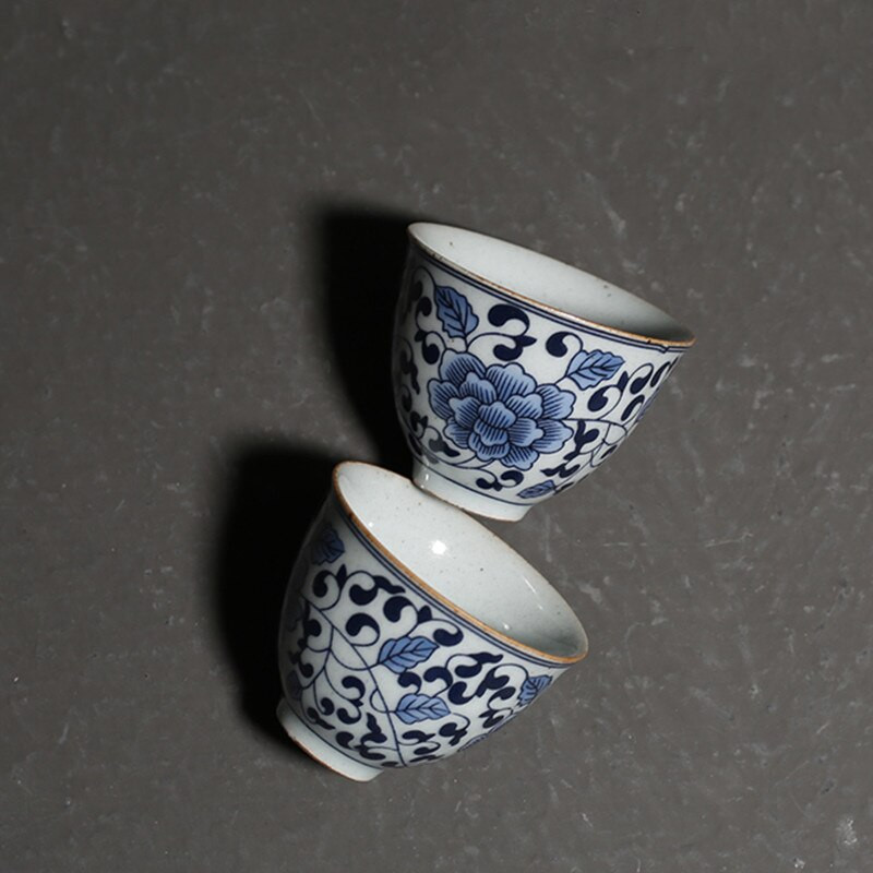 Retro kék-fehér porcelán teáscsésze Személyes meditációs csésze Boutique kerámia teástál mesterpohár Kézzel készített teáskészlet kiegészítők