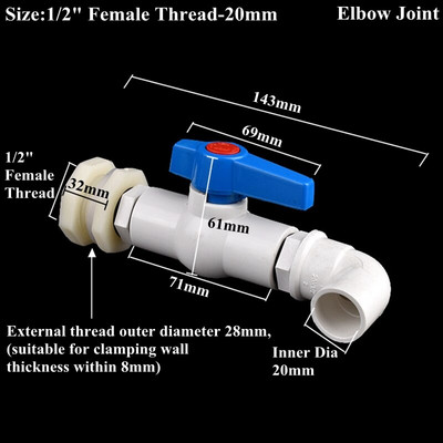 1Szett 1/2" 3/4" 1" PVC akváriumi akvárium bemeneti vízleeresztő csatlakozó közvetlen/könyökös kerti öntözővíztartály csőcsatlakozó szelep