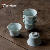 2db/készlet 30 ml-es kézzel készített kerámia Misty Blue Glaze teáscsésze kis japán kung fu teáskészlet Vödörsapkás csésze Antik iszapmester teáscsésze