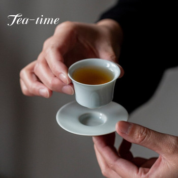 2τμχ/Σετ 30ml Χειροποίητο Κεραμικό Misty Blue Glaze Φλιτζάνι Τσάι Μικρό Ιαπωνικό Κουνγκ Φου Σετ τσαγιού Κουβάς Καπέλο Κύπελλο Antique Mud Master Tea Cup