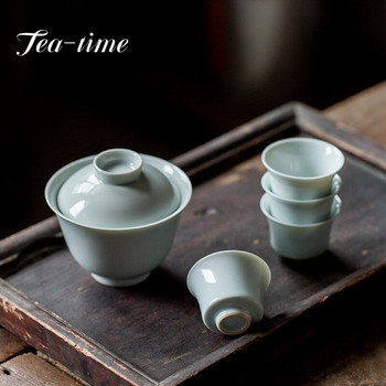 2τμχ/Σετ 30ml Χειροποίητο Κεραμικό Misty Blue Glaze Φλιτζάνι Τσάι Μικρό Ιαπωνικό Κουνγκ Φου Σετ τσαγιού Κουβάς Καπέλο Κύπελλο Antique Mud Master Tea Cup