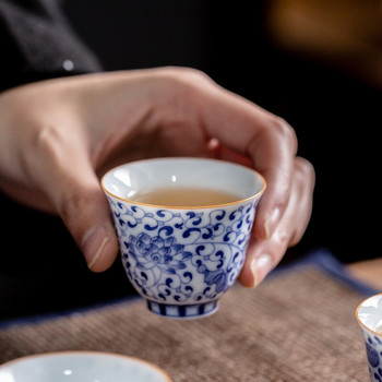 2 τμχ/Σετ 40ml Κινέζικο στυλ Μπλε και Λευκό Κύπελλο Τσαγιού Master Cup Χειροποίητο Κεραμικό Φλιτζάνι Τσάι Λουλούδι Σκεύη τσαγιού Kung Fu