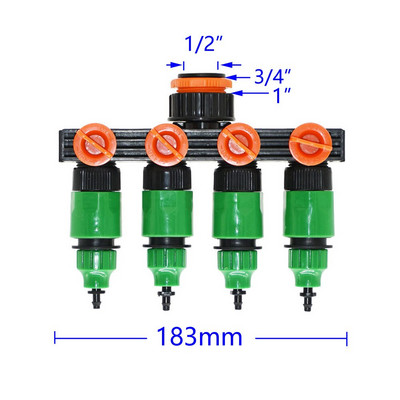 1/4 3/8 hüvelykes tömlő 4 utas kerti csapvízelosztó öntözőszelep dugóval 1/2" 3/4" 1" 4/7 8/11 tömlősönt négy kimenet 1db