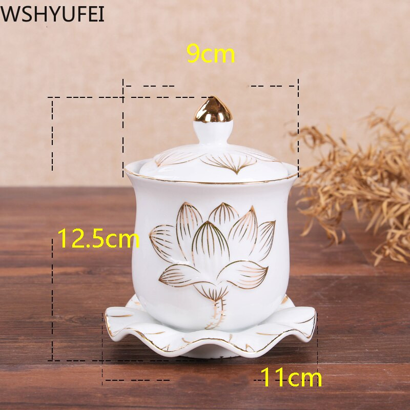Cană de apă sfințită Lotus stil nou pentru Buddha Guanyin Cană de alimentare cu apă Cupă de purificare a apei Echipament Buddha WSHYUFEI