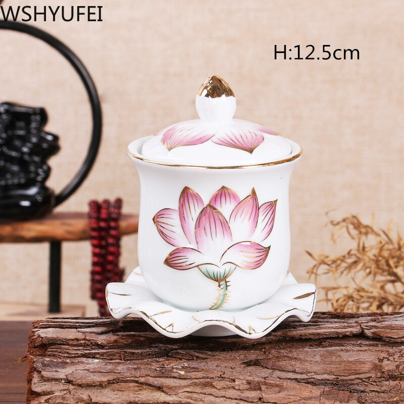 Cană de apă sfințită Lotus stil nou pentru Buddha Guanyin Cană de alimentare cu apă Cupă de purificare a apei Echipament Buddha WSHYUFEI