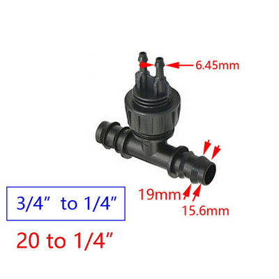 Kerti tömlő 1/2" 3/4" 1" - 1/4" 2 utas póló csatlakozó szűkítő vízelosztó 16mm 20mm 25mm - 4/7 tömlő vízcsatlakozó 1db