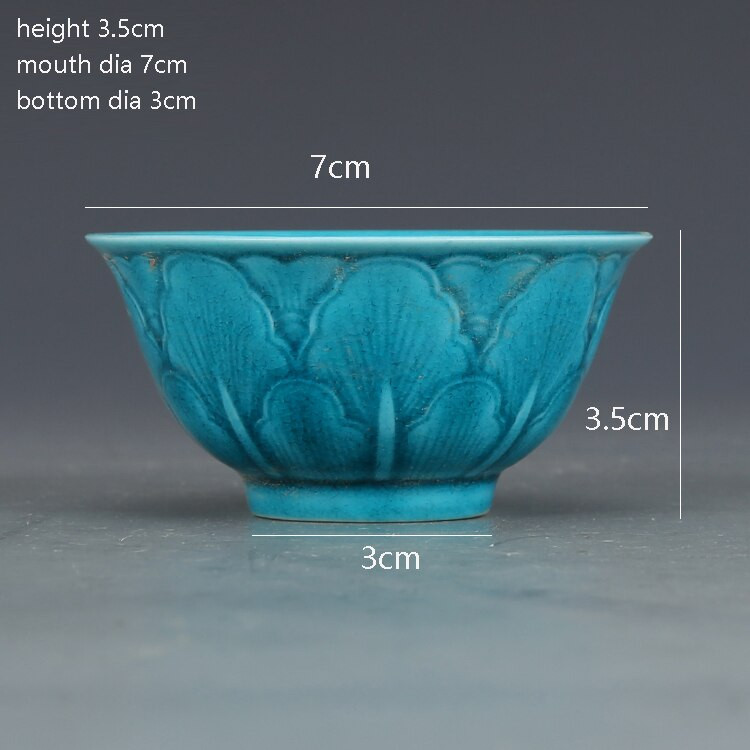 Mingų dinastijos Čenghua Jade žalias raižytas bananų lapų puodelis Antikvarinis porcelianas