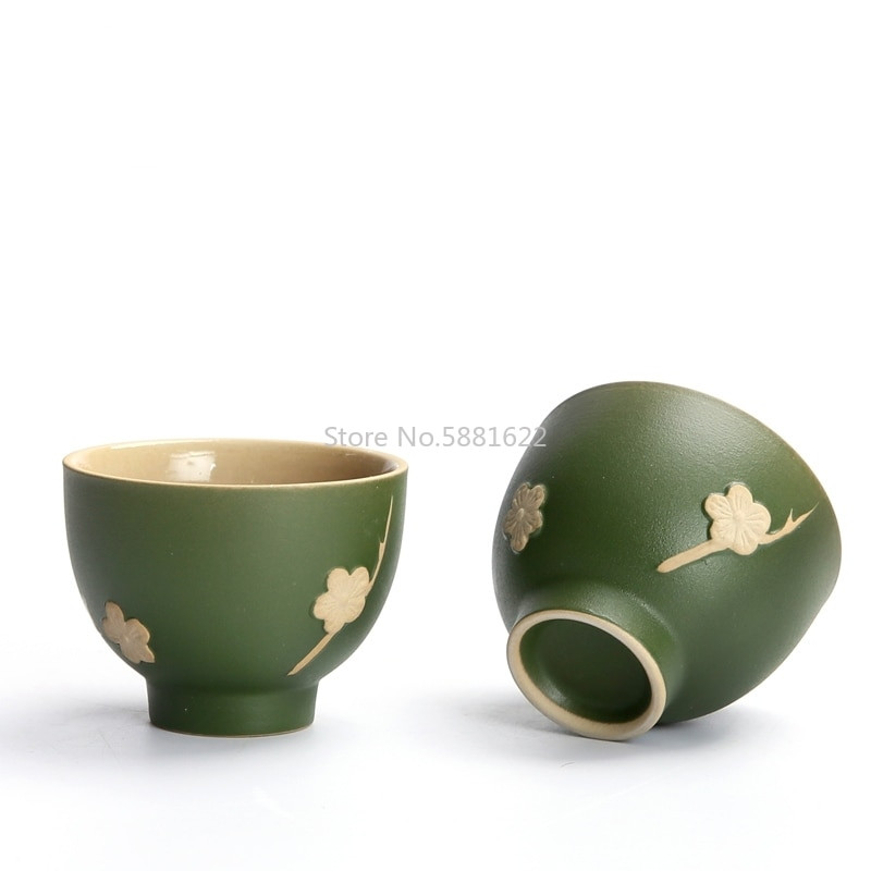Nyers kerámia teáscsészék Kézzel készített 3D szilva mintás teáscsészék japán stílusú kung fu teáskészlet Vintage kínai edények