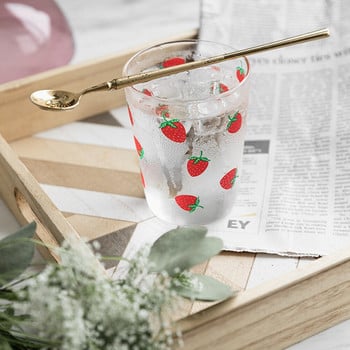 1 τεμ Lovely Strawberry Clear Mug Ποτήρια Espresso Κρυστάλλινα Φλιτζάνια Λουλούδι Ποτήρι Διπλό Κύπελλο Latte