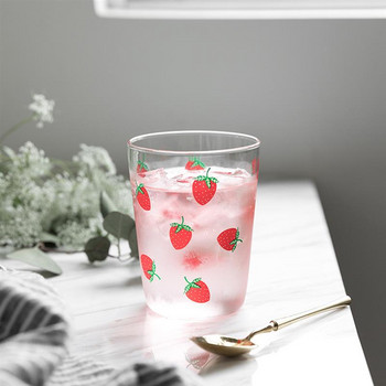 1 τεμ Lovely Strawberry Clear Mug Ποτήρια Espresso Κρυστάλλινα Φλιτζάνια Λουλούδι Ποτήρι Διπλό Κύπελλο Latte