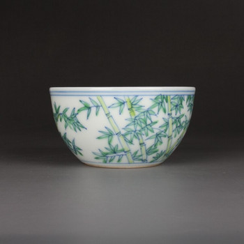 Mingchenghua синьо-бял бамбуков модел Чаша за чай Антични керамични колекционерски орнаменти