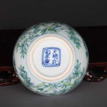 Mingchenghua синьо-бял бамбуков модел Чаша за чай Антични керамични колекционерски орнаменти