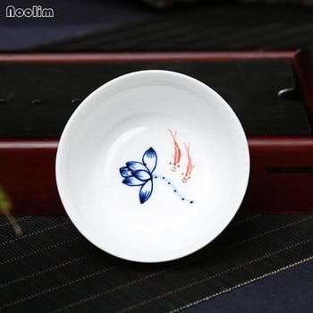 NOOLIM 80ml Jingdezhen Керамична чаша за чай Ръчно рисувана малка купа за чай с лотос Синя и бяла порцеланова майсторска чаша Kung Fu Drinkware