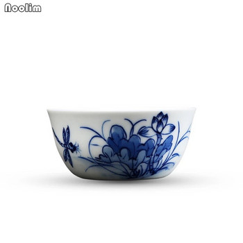 NOOLIM 80ml Jingdezhen Керамична чаша за чай Ръчно рисувана малка купа за чай с лотос Синя и бяла порцеланова майсторска чаша Kung Fu Drinkware