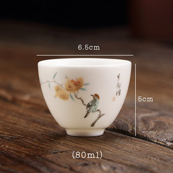 Чаша за чай от китайски сует и нефрит от бял порцелан Чаша за кафе Ръчно рисувани цветя Керамична купа за чай Аксесоари за домашен сервиз за чай Master Cup