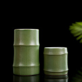 Ceașcă de ceai cu design din bambus din ceramică, realizată manual Jingdezhen, ceașcă de ceai cu mâner și capac, cu filtru de birou retro, cu apă simplă, creativă