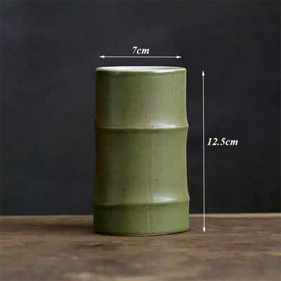 Ceașcă de ceai cu design din bambus din ceramică, realizată manual Jingdezhen, ceașcă de ceai cu mâner și capac, cu filtru de birou retro, cu apă simplă, creativă