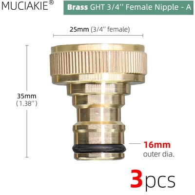Furtun de grădină Conexiune rapidă Masculin Femeie GHT Conectori pentru furtunuri din alamă solidă Fitinguri 3/4'' Filet Adaptoare de irigare cuplare rapidă