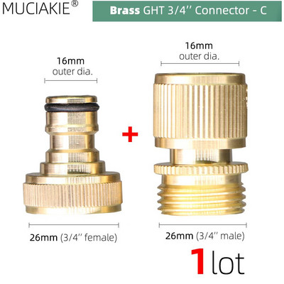Furtun de grădină Conexiune rapidă Masculin Femeie GHT Conectori pentru furtunuri din alamă solidă Fitinguri 3/4'' Filet Adaptoare de irigare cuplare rapidă