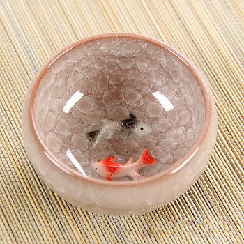 Νέο σχέδιο 3D Κεραμικό διπλό Fish China Tea Cup, Σετ Κουνγκ Φου Κυπέλλου Τσαγιού Crackle Glaze Ταξιδιωτικό μπολ τσαγιού από κινέζικη πορσελάνη Σετ φλιτζάνια τσαγιού