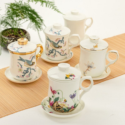 Creative Bone Tea Cup China με καπάκι και φίλτρο ποτό γραφείου Κεραμικό σουρωτήρι ζωγραφισμένο στο χέρι Φλιτζάνι τσαγιού Home Kung Fu Κούπα νερού