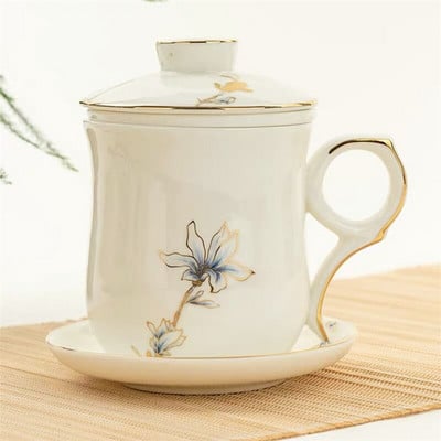 Creative Bone China teáscsésze fedővel és szűrővel Irodai ivóeszközök kerámia, kézzel festett szűrő teáscsésze Otthoni Kung Fu vizes bögre