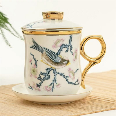 Creative Bone China teáscsésze fedővel és szűrővel Irodai ivóeszközök kerámia, kézzel festett szűrő teáscsésze Otthoni Kung Fu vizes bögre