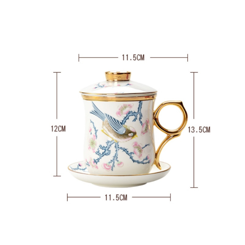 Creative Bone China teáscsésze fedővel és szűrővel Irodai ivóeszközök kerámia, kézzel festett szűrő teáscsésze Otthoni Kung Fu vizes bögre
