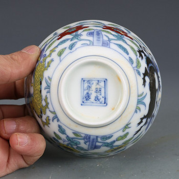 Ming Dynasty Chenghua Cup Year Mark Цветна чаша Kylin Unicorn Антична порцеланова антична чаша