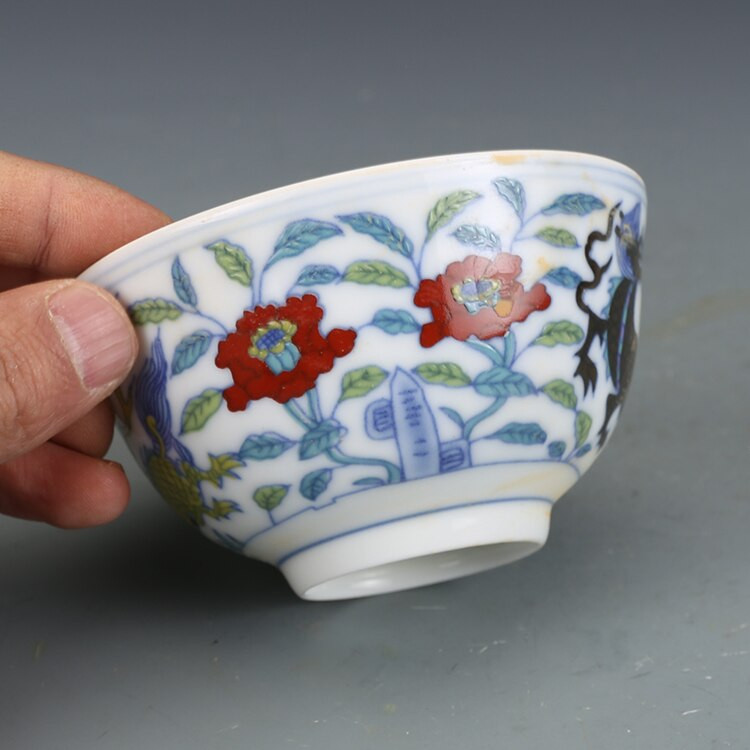 Ming-dinasztia Chenghua kupa évjegy színes Kylin Unicorn Cup Antik porcelán antik kupa