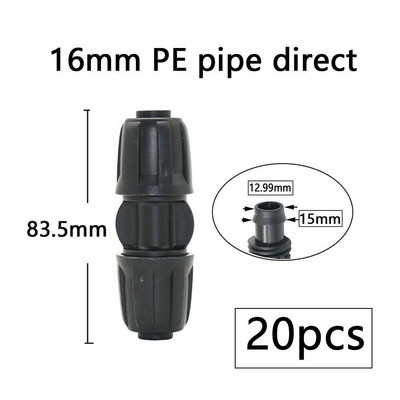 20db 16 mm-es víz PE csőcsatlakozó póló könyökvég dugós szerelvények 1/2''–4/7 mm szűkítő tömlőosztó kerti csepegtető öntözés csatlakozó