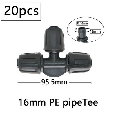 20db 16 mm-es víz PE csőcsatlakozó póló könyökvég dugós szerelvények 1/2''–4/7 mm szűkítő tömlőosztó kerti csepegtető öntözés csatlakozó