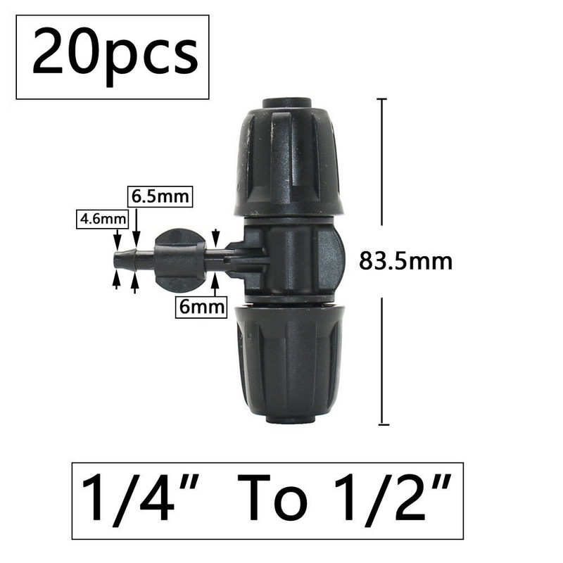 20db 16 mm-es víz PE csőcsatlakozó póló könyökvég dugós szerelvények 1/2''–4/7 mm szűkítő tömlőosztó kerti csepegtető öntözés csatlakozó